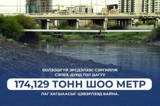 Сэлбэ, Дунд гол дагуу 174,129 тонн шоо метр лаг хагшаасыг цэвэрлээд байна.